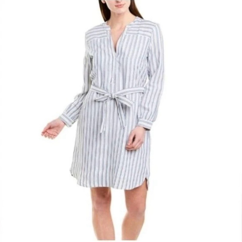 J Crew Mercantile Blue White Stripe Cotton Belted Shirt Dress